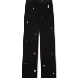 Op maat gemaakte wollen broek met geborduurd motief