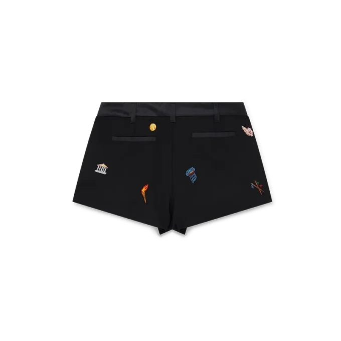 Op maat gemaakte wollen Short met geborduurd motief Op maat gemaakte wollen Short met geborduurd motief