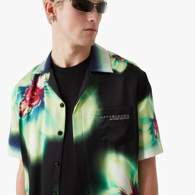 Orchid Glitch zijden overhemd met korte mouwen Orchid Glitch zijden overhemd met korte mouwen