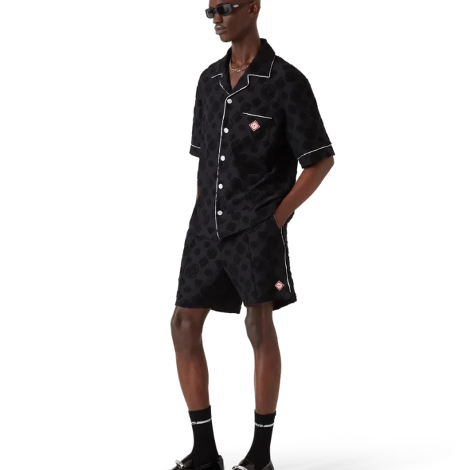 Overhemd met korte mouwen en monogram in badstof