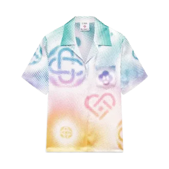 Overhemd met korte mouwen, halftone-logo en Cubaanse kraag Overhemd met korte mouwen, halftone-logo en Cubaanse kraag