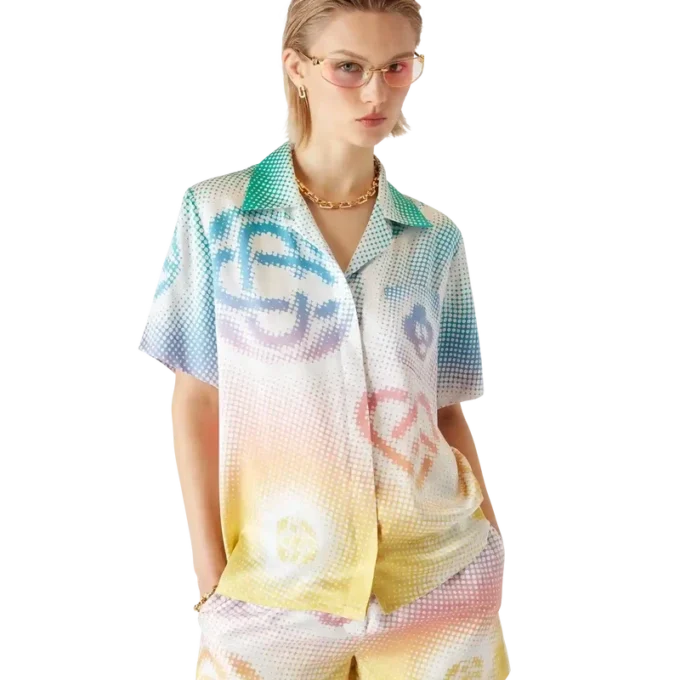 Overhemd met korte mouwen, halftone-logo en Cubaanse kraag