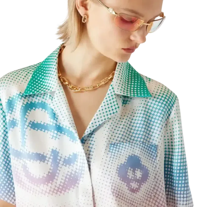 Overhemd met korte mouwen, halftone-logo en Cubaanse kraag