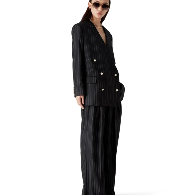 Oversized blazer van wol met krijtstreep