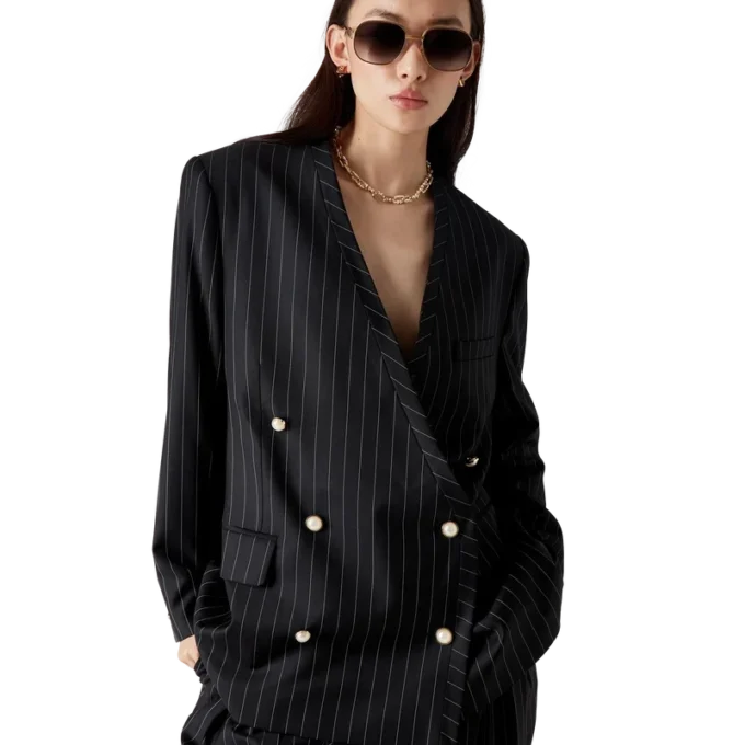 Oversized blazer van wol met krijtstreep