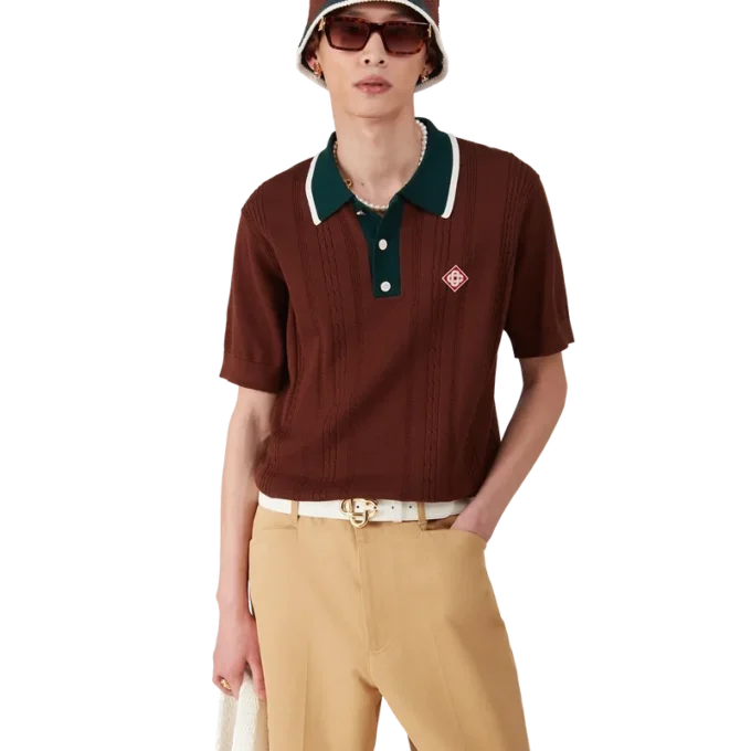 Oversized poloshirt met kabelpatroon