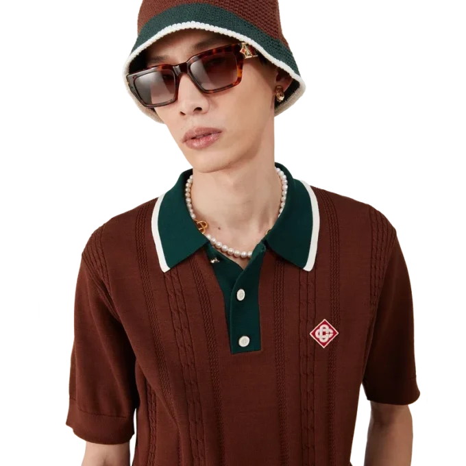 Oversized poloshirt met kabelpatroon