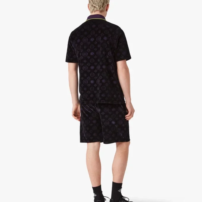 Paars velours poloshirt met monogram