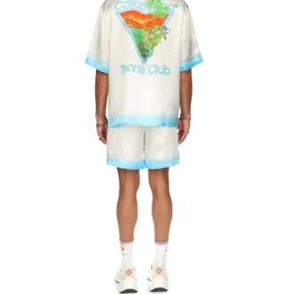 Palm Springs Icon blauw zijden overhemd met Cubaanse kraag