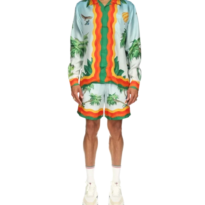 Palm Springs Tennis Club zijden overhemd met Cubaanse kraag