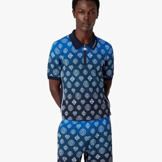 Polo met korte mouwen en gebreid monogram in kleurverloop