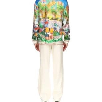 Psychedelisch zijden overhemd met Cubaanse kraag