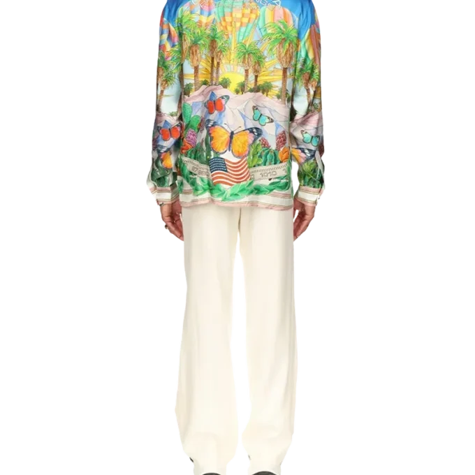 Psychedelisch zijden overhemd met Cubaanse kraag