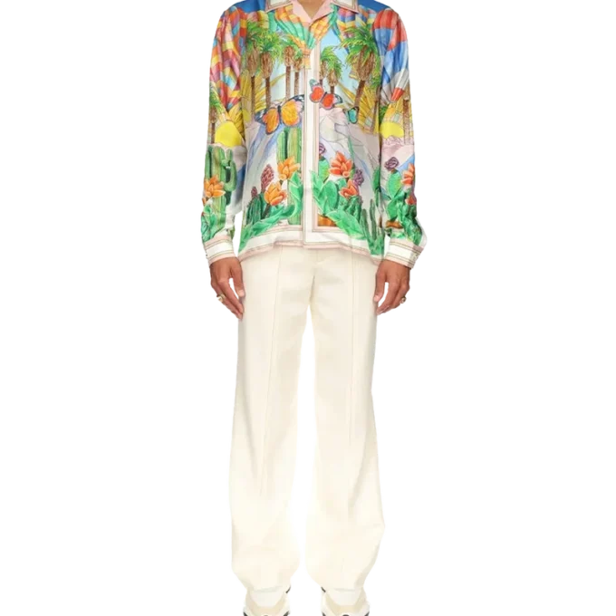 Psychedelisch zijden overhemd met Cubaanse kraag