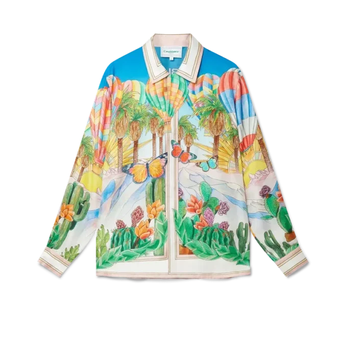 Psychedelisch zijden overhemd met Cubaanse kraag