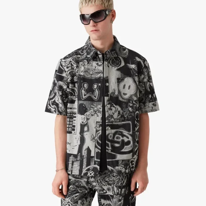 Rave Collage denimoverhemd met korte mouwen