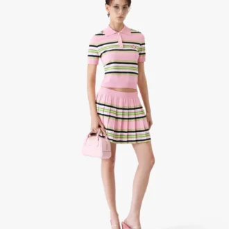 Roze & groene gestreepte geplooide minirok