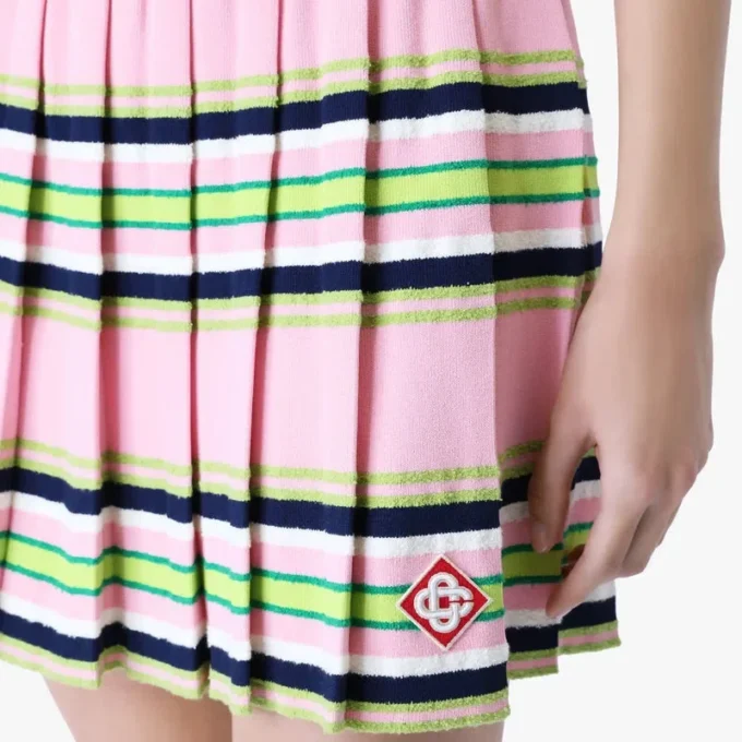 Roze & groene gestreepte geplooide minirok