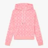 Roze velours sweatshirt met capuchon en monogram Roze velours sweatshirt met capuchon en monogram