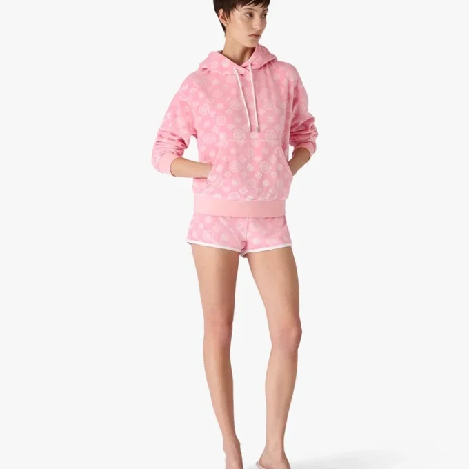 Roze velours sweatshirt met capuchon en monogram Roze velours sweatshirt met capuchon en monogram