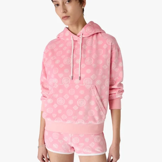 Roze velours sweatshirt met capuchon en monogram Roze velours sweatshirt met capuchon en monogram