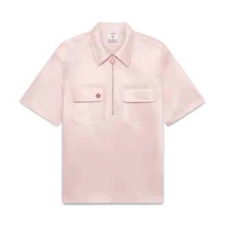 Satijnen overhemd met kwartritssluiting en korte mouwen