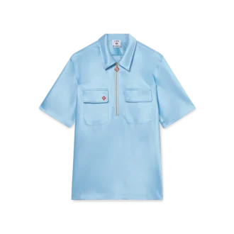 Satijnen overhemd met kwartritssluiting en korte mouwen