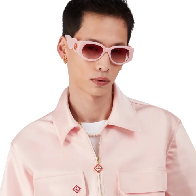 Satijnen overhemd met kwartritssluiting en korte mouwen