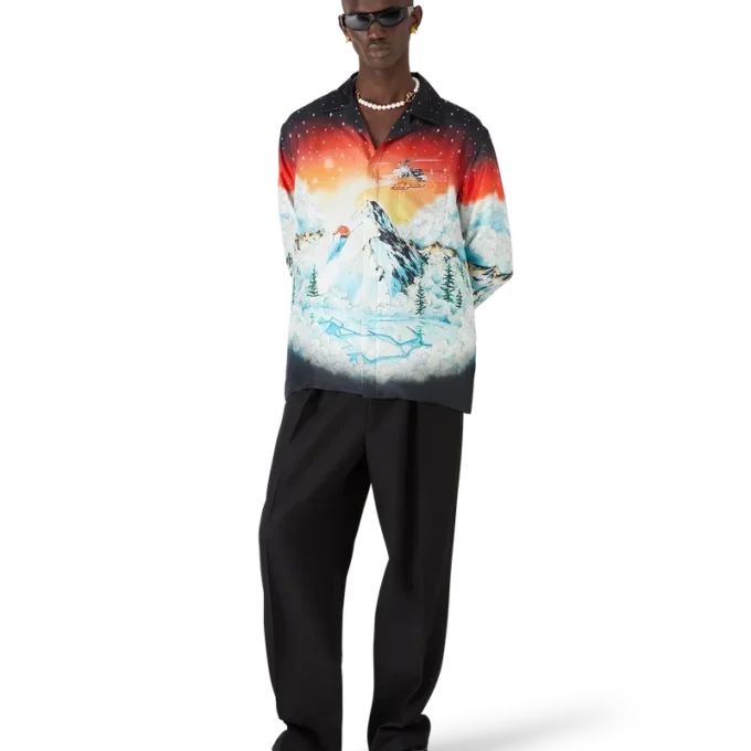 Ski Lake zijden twill overhemd met lange mouwen Ski Lake zijden twill overhemd met lange mouwen