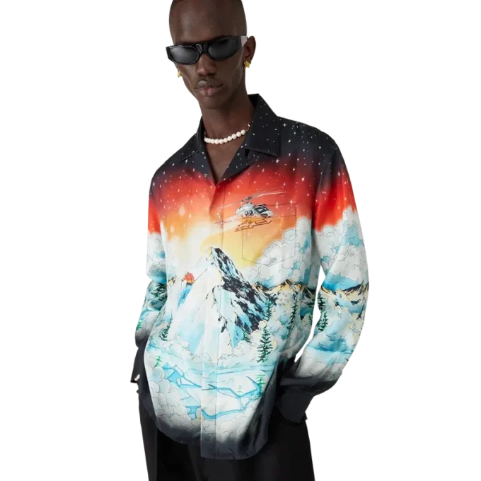 Ski Lake zijden twill overhemd met lange mouwen Ski Lake zijden twill overhemd met lange mouwen