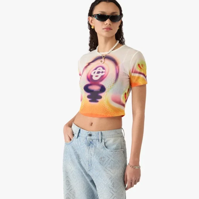 Sporchid bedrukt mesh T-shirt met korte mouwen voor baby’s