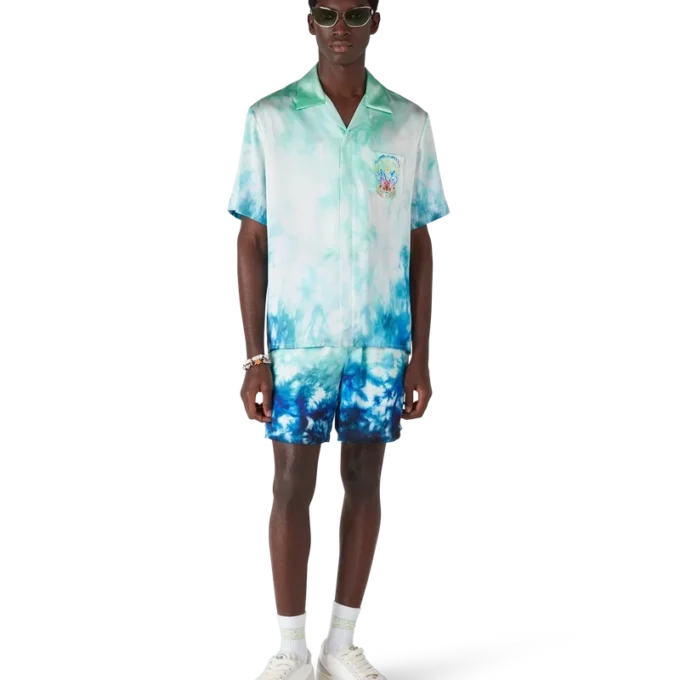 Surf Lotus zijden overhemd met korte mouwen in Shorts-stijl