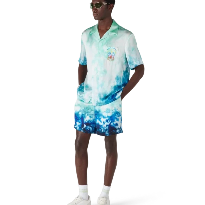 Surf Lotus zijden overhemd met korte mouwen in Shorts-stijl