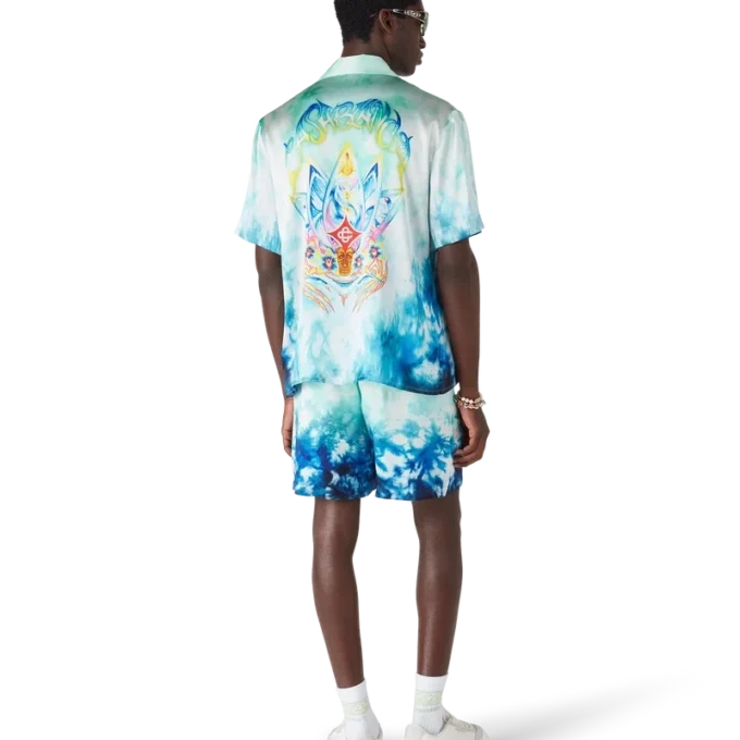 Surf Lotus zijden overhemd met korte mouwen in Shorts-stijl