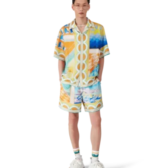 Surreal Pool zijden shirt met korte mouwen in shorts