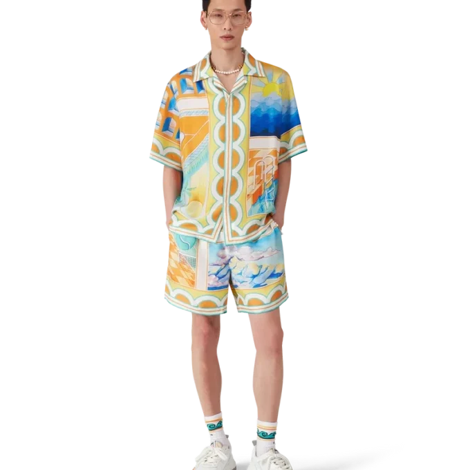 Surreal Pool zijden shirt met korte mouwen in shorts