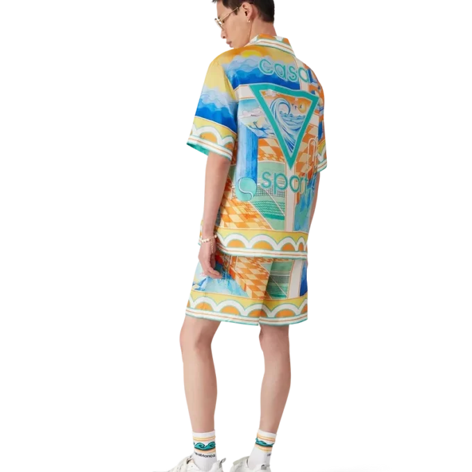 Surreal Pool zijden shirt met korte mouwen in shorts