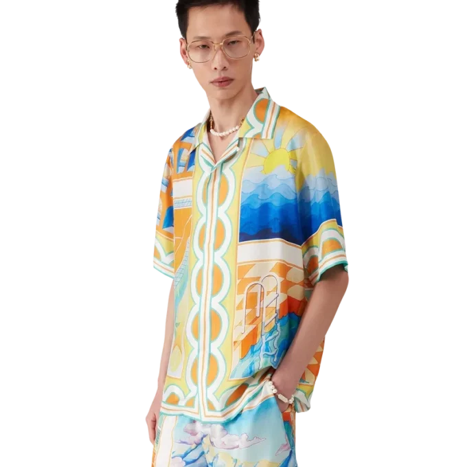 Surreal Pool zijden shirt met korte mouwen in shorts
