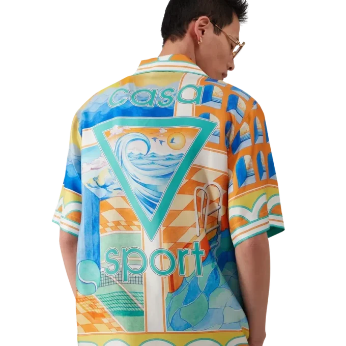 Surreal Pool zijden shirt met korte mouwen in shorts
