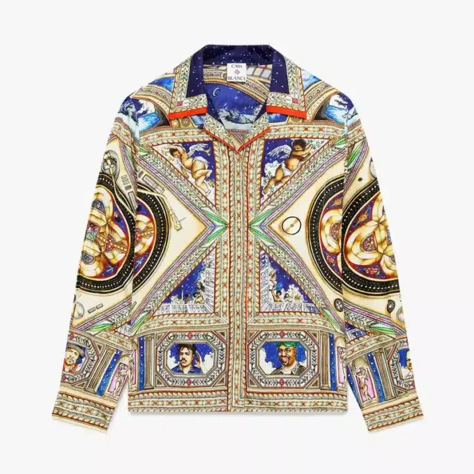 Take Me to Church zijden overhemd met Cubaanse kraag en lange mouwen