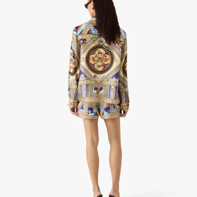 Take Me to Church zijden overhemd met Cubaanse kraag en lange mouwen