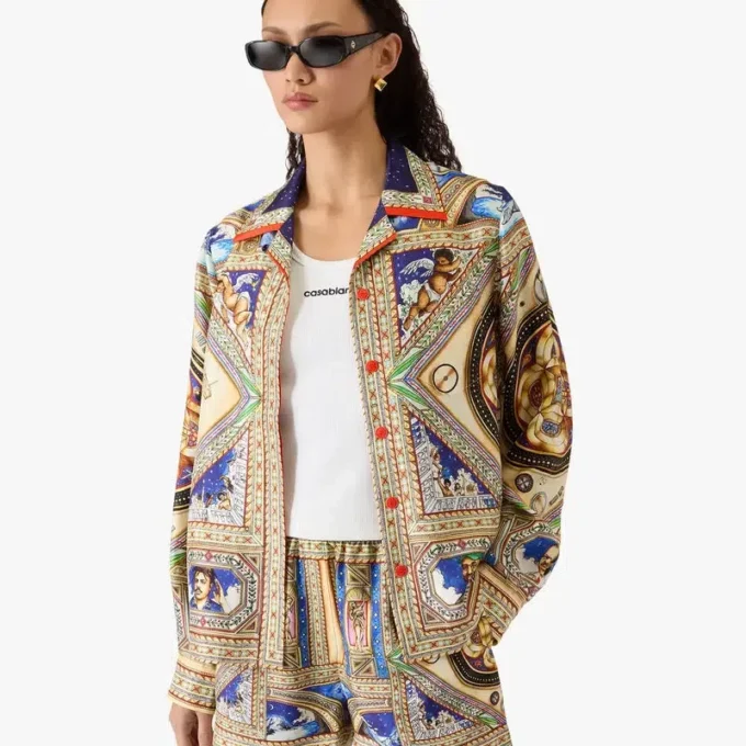 Take Me to Church zijden overhemd met Cubaanse kraag en lange mouwen