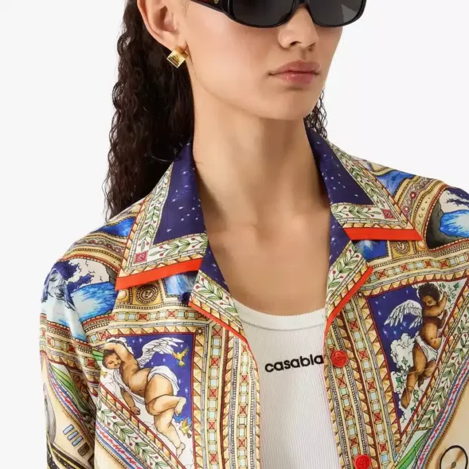 Take Me to Church zijden overhemd met Cubaanse kraag en lange mouwen