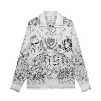 Tattoo zijden overhemd met lange mouwen