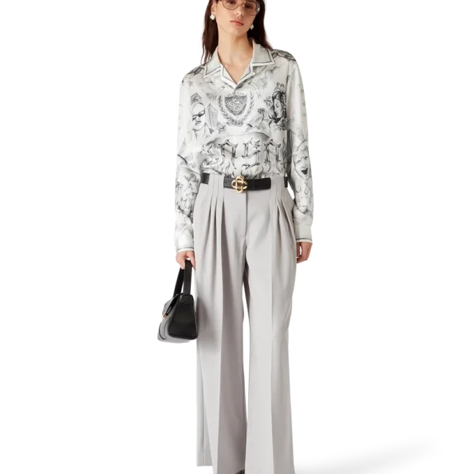 Tattoo zijden overhemd met lange mouwen