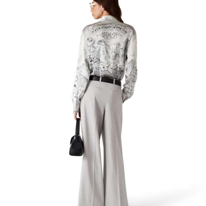 Tattoo zijden overhemd met lange mouwen