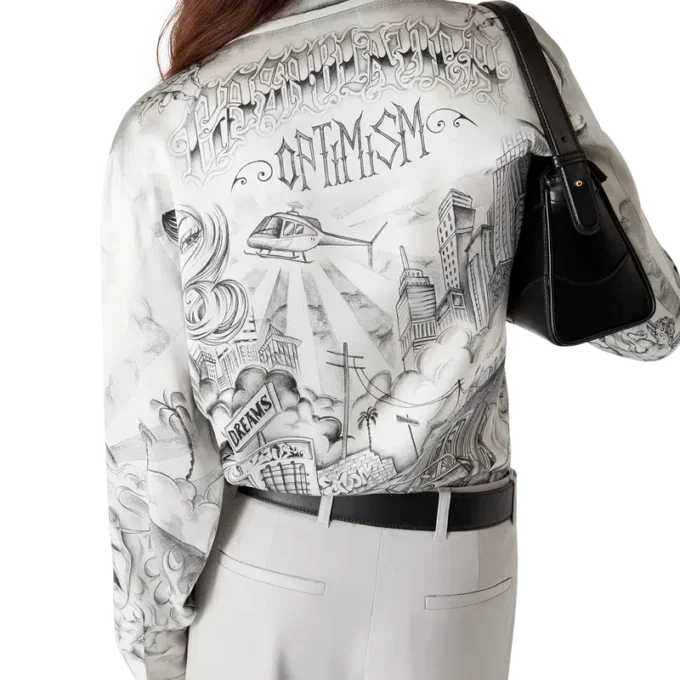 Tattoo zijden overhemd met lange mouwen