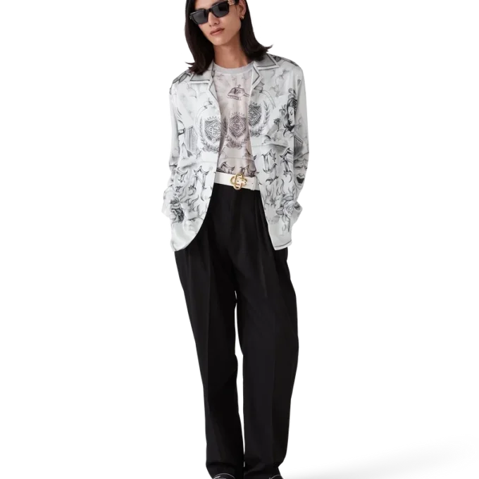 Tattoo zijden overhemd met lange mouwen