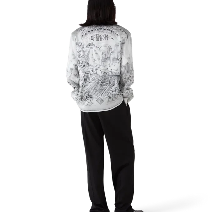 Tattoo zijden overhemd met lange mouwen