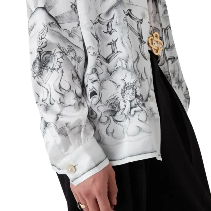 Tattoo zijden overhemd met lange mouwen